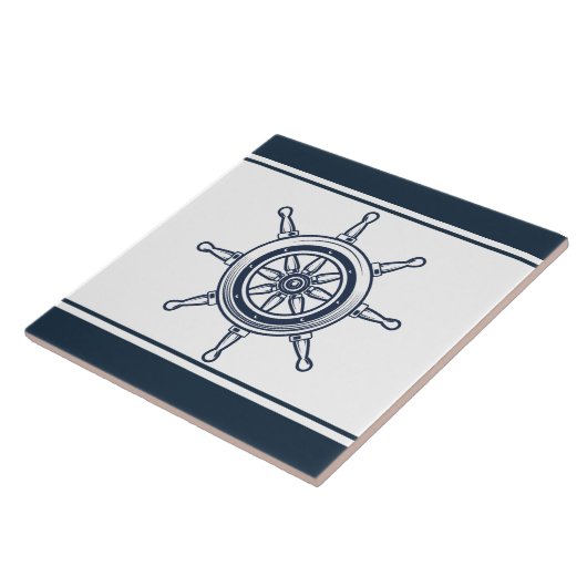 Blue Beach House Schiff Helm Nautical Fliese (Seite)