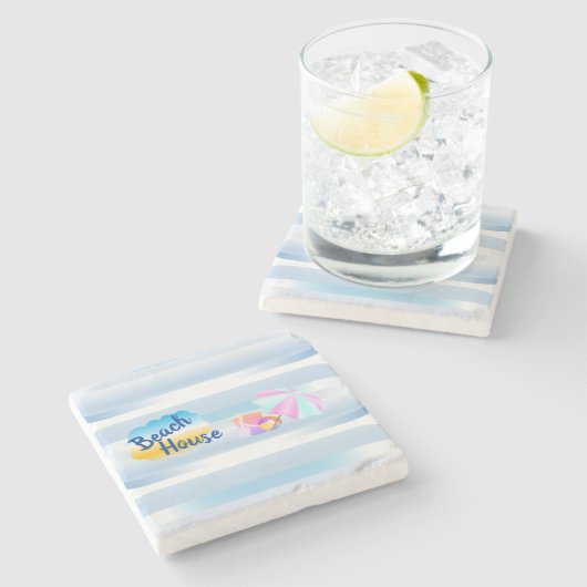 Blue Beach House Stone Untersetzer (Seitenansicht)