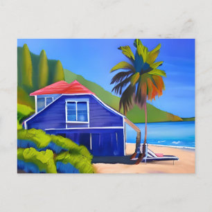 Blue Beach House und Palm Tree   BEHALTEND TOUCH Postkarte