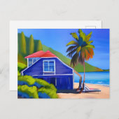 Blue Beach House und Palm Tree | BEHALTEND TOUCH Postkarte (Vorne/Hinten)