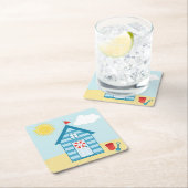 Blue Beach Hütte Rechteckiger Pappuntersetzer (Vor Ort)