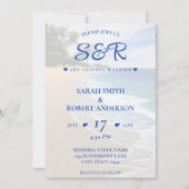 Blue Beach Island Palm Tree Hochzeit in Urlaubsort Einladung (Vorderseite)