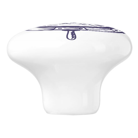 Blue Beach Lighthouse Ship Wheel Nautical Keramikknauf (Seitenansicht)