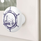 Blue Beach Lighthouse Ship Wheel Nautical Keramikknauf