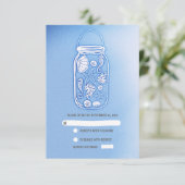 Blue Beach Mason Jar Hochzeit RSVP Karten (Stehend Vorderseite)