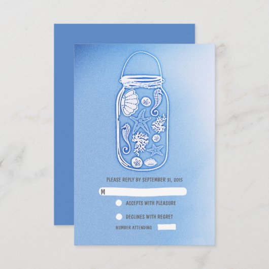 Blue Beach Mason Jar Hochzeit RSVP Karten (Vorne/Hinten)