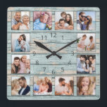 Blue Beach Nautic Driftwood Quadratische Wanduhr<br><div class="desc">Kreieren Sie einfach Ihre eigene personalisierte,  blaue,  rustikale Trittholzplanken im Stil eines Seehauses mit Wanduhr mit Ihren individuellen Fotos. Um die besten Ergebnisse zu erzielen,  schneiden Sie die Bilder vor dem Hochladen auf Quadrat - mit dem Fokuspunkt in der Mitte.</div>