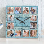 Blue Beach Nautic Driftwood Quadratische Wanduhr<br><div class="desc">Kreieren Sie einfach Ihre eigene personalisierte,  blaue,  rustikale Trittholzplanken im Stil eines Seehauses mit Wanduhr mit Ihren individuellen Fotos. Um die besten Ergebnisse zu erzielen,  schneiden Sie die Bilder vor dem Hochladen auf Quadrat - mit dem Fokuspunkt in der Mitte.</div>