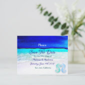 Blue Beach Ocean Themed Wedding Save the Date Ankündigungspostkarte (Stehend Vorderseite)