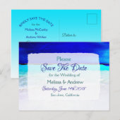 Blue Beach Ocean Themed Wedding Save the Date Ankündigungspostkarte (Vorne/Hinten)