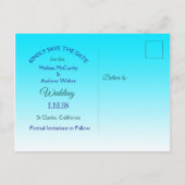 Blue Beach Ocean Themed Wedding Save the Date Ankündigungspostkarte (Rückseite)