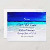 Blue Beach Ocean Themed Wedding Save the Date Ankündigungspostkarte (Vorne/Hinten)