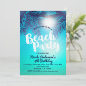 Blue BEACH PARTY Sunny Palm Trees Sommer Geburtsta Einladung (Stehend Vorderseite)