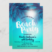 Blue BEACH PARTY Sunny Palm Trees Sommer Geburtsta Einladung (Vorne/Hinten)