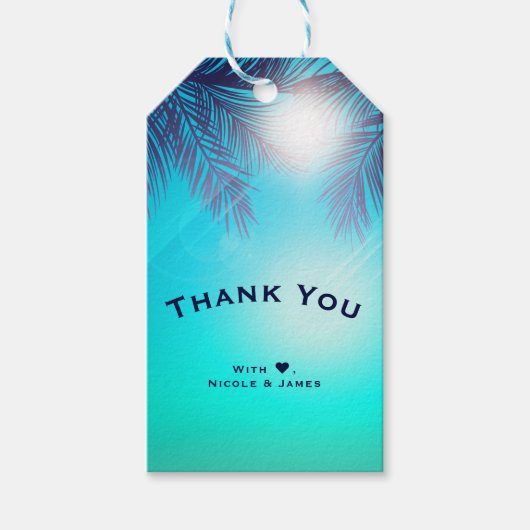 Blue BEACH PARTY Sunny Palm Trees Sommer Geburtsta Geschenkanhänger (Vorderseite)