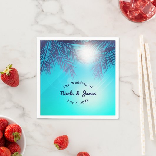 Blue BEACH PARTY Sunny Palm Trees Sommer Geburtsta Serviette (Beispiel)