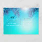 Blue BEACH PARTY Sunny Palm Trees Sommer Party Ankündigungspostkarte (Rückseite)
