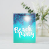 Blue BEACH PARTY Sunny Palm Trees Sommer Party Ankündigungspostkarte (Stehend Vorderseite)