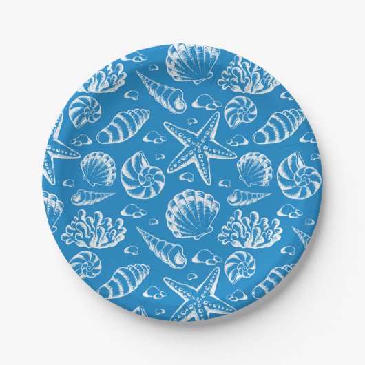 Blue Beach Pattern Pappteller (Vorderseite)