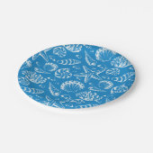 Blue Beach Pattern Pappteller (Schrägansicht)