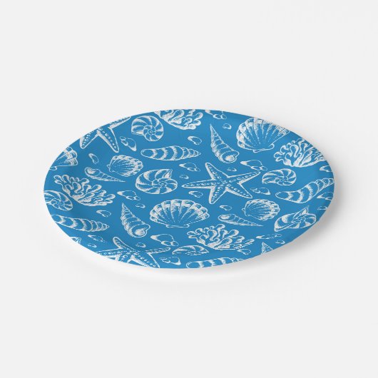 Blue Beach Pattern Pappteller (Schrägansicht)