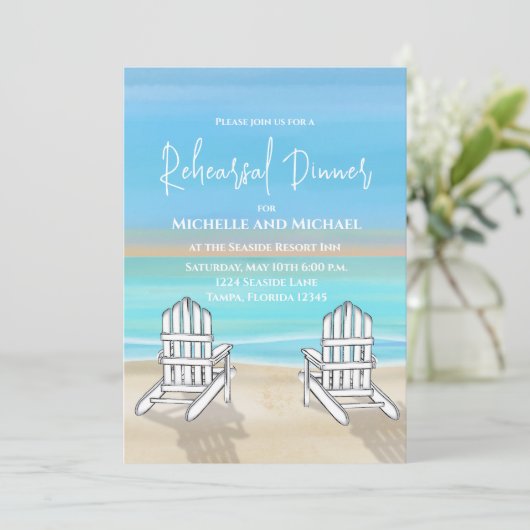 Blue Beach Probe Dinner QR Code Social Media Einladung (Stehend Vorderseite)