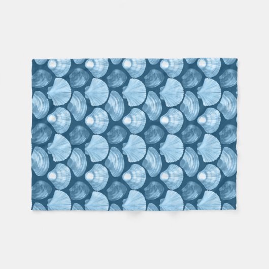Blue Beach Seashell Pattern Fleecedecke (Vorderseite (Horizontal))