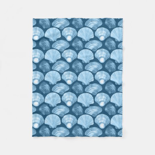 Blue Beach Seashell Pattern Fleecedecke (Vorderseite)