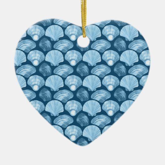 Blue Beach Seashell Pattern Keramik Ornament (Vorne)