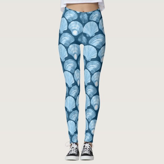 Blue Beach Seashell Pattern Leggings (Vorderseite)