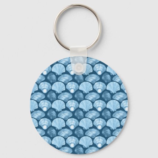 Blue Beach Seashell Pattern Schlüsselanhänger (Vorderseite)