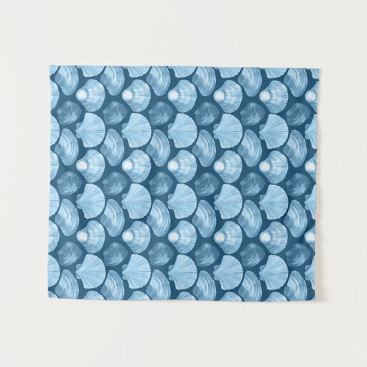 Blue Beach Seashell Pattern Wandteppich (Vorderseite (Horizontal))