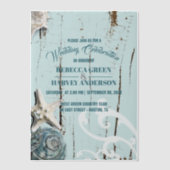 Blue Beach Seashell Starfish Coastal Hochzeit Pergament Einladungen (Vorderseite)
