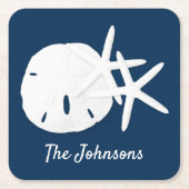 Blue Beach Starfish Sand Dollar Custom Rechteckiger Pappuntersetzer (Vorderseite)