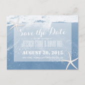 Blue Beach & Starfish Save the Date Ankündigungspostkarte (Vorderseite)