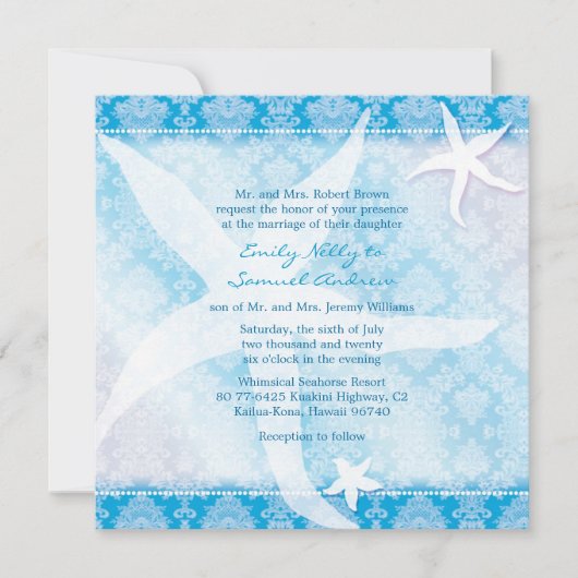 Blue Beach Starfish Summer Wedge Einladung (Vorderseite)