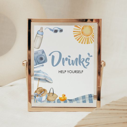 Blue Beach Summer Baby Dusche Drinks Poster
