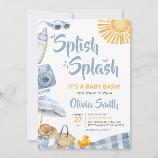 Blue Beach Summer Baby Dusche Einladung (Vorderseite)