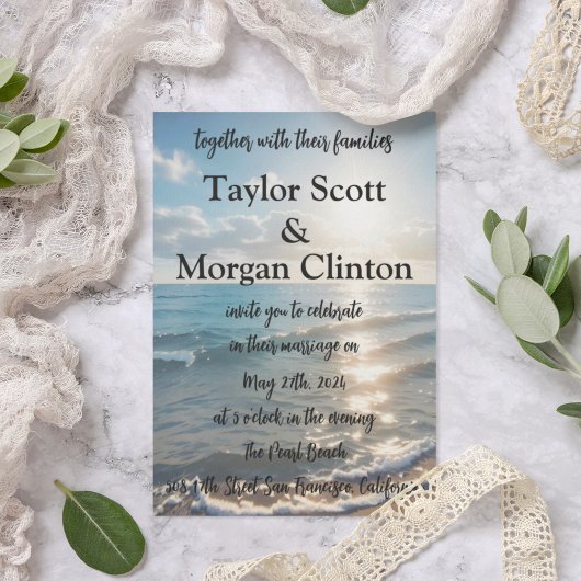 Blue Beach Sunset Watercolor Einladung zur Hochzei