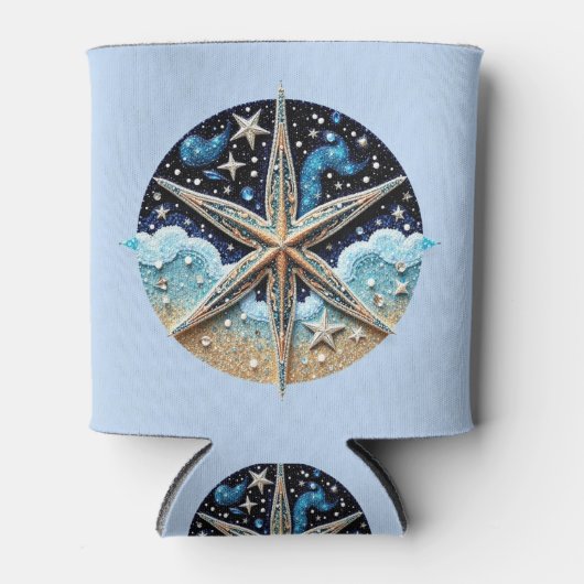 Blue Beach Themed Can Cooler Dosenkühler (Vorderseite)