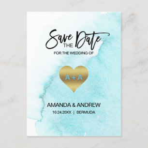 Blue Beach Wasserfarbe Ziel SAVE THE DATE Ankündigungspostkarte