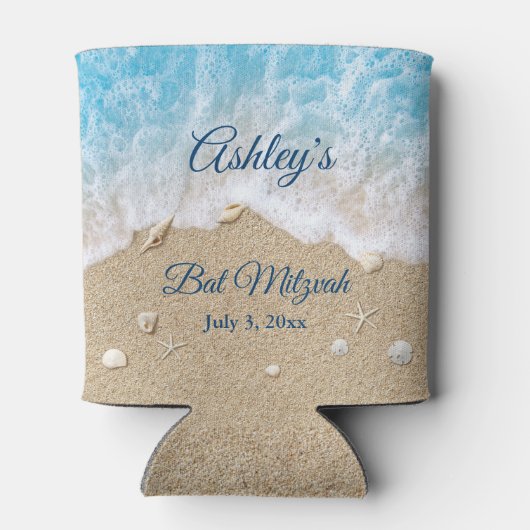 Blue Beach Waves Bat Mitzvah Cooler Dosenkühler (Rückseite)