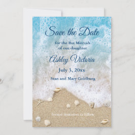 Blue Beach Waves Bat Mitzvah Save the Date Einladung