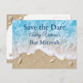 Blue Beach Waves Bat Mitzvah Save the Date Einladungspostkarte (Vorne/Hinten)