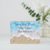 Blue Beach Waves Bat Mitzvah Save the Date Einladungspostkarte (Stehend Vorderseite)