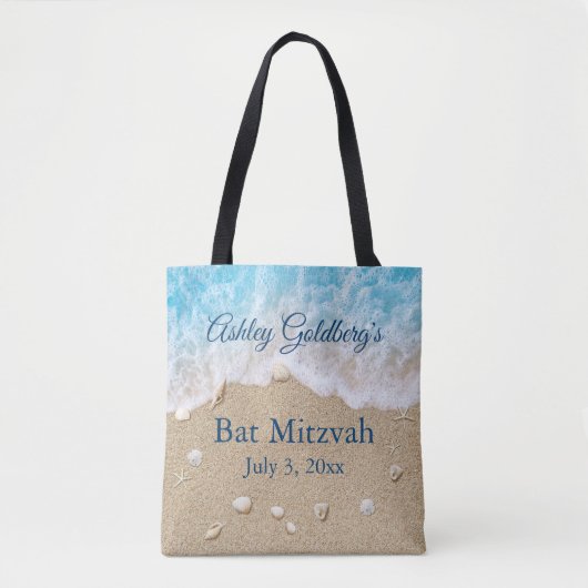 Blue Beach Waves Bat Mitzvah Tote Bag Tasche (Vorderseite)
