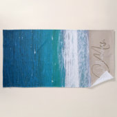 Blue Beach Waves Hochzeit mit tropischem Namen Strandtuch (Vorderseite)