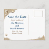 Blue Beach Waves Mrs. & Mrs. Save the Date Ankündigungspostkarte (Rückseite)