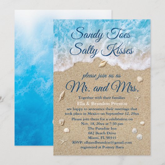 Blue Beach Waves Post Wedding Reception Card Einladung (Vorne/Hinten)