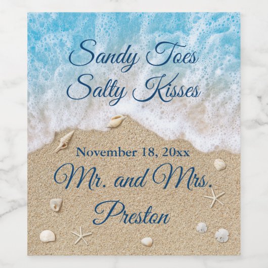 Blue Beach Waves Sandy Toes Weinetikett (Einzelnes Label)
